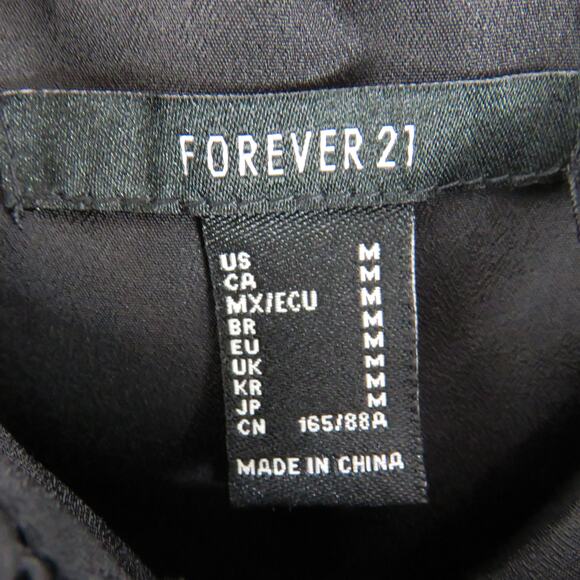 Forever 21 Black Satin Long Sleeve Cropped Tie Front Top Size Medium - Picture 5 of 6